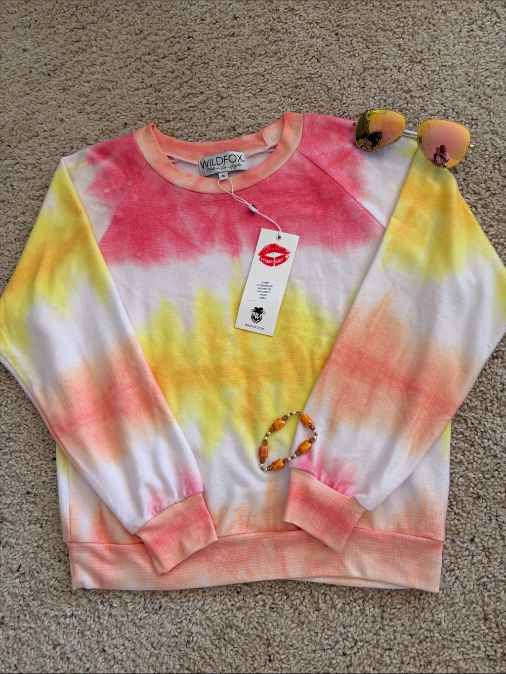 Wildfox Tie-Dye Crewneck Sweatshirt — Pink, Yellow, Peach